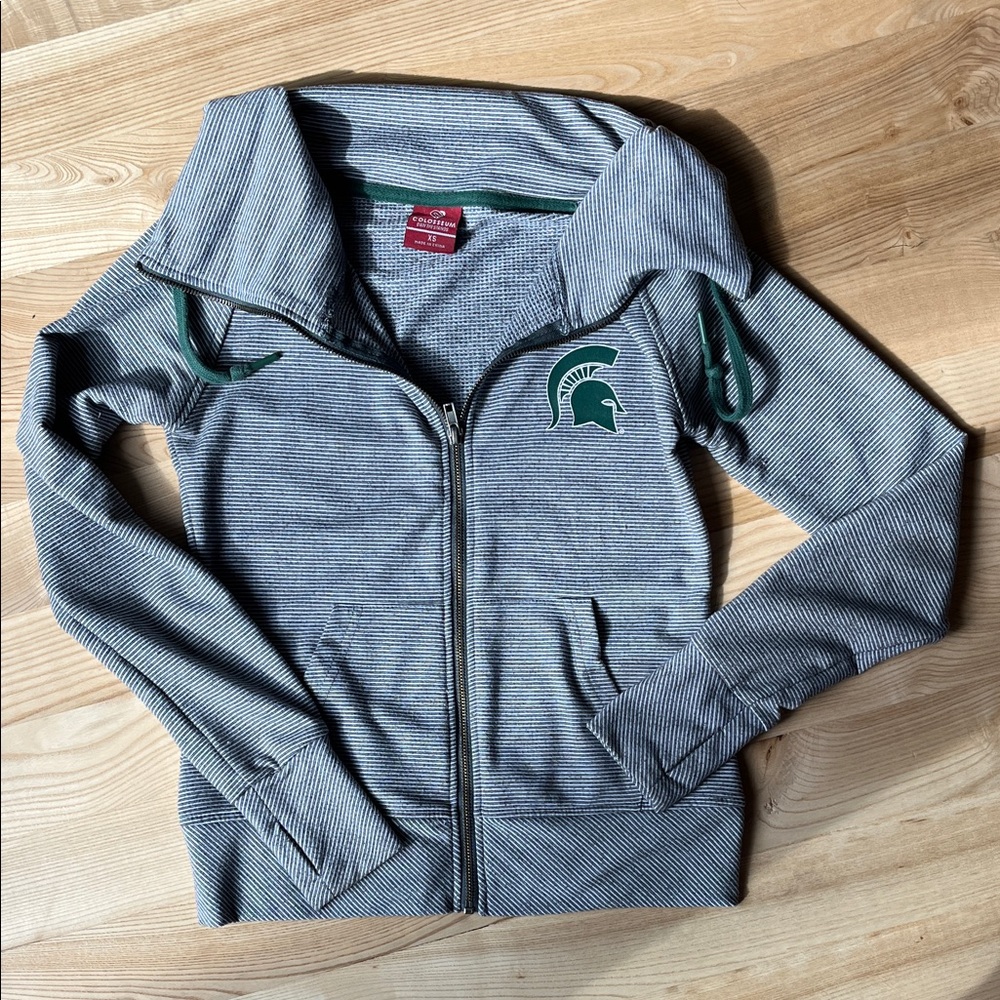 Colosseum MSU Striped Hoodie with Green Trim